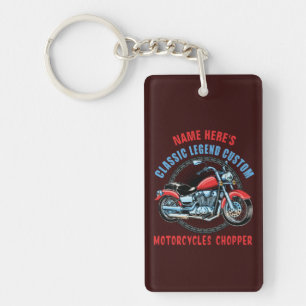 Add Name Classic Custom Red Motorcycle Chopper     Key Ring