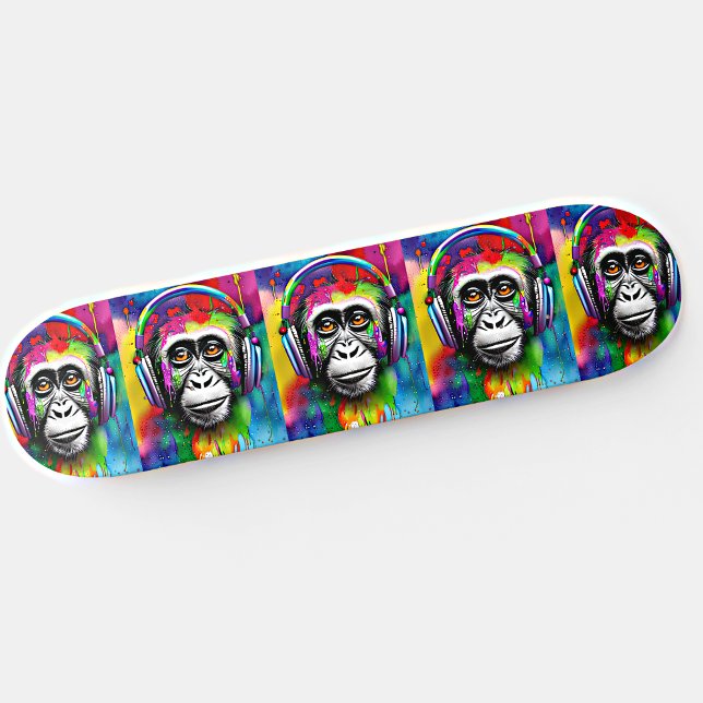 Add Name, Colourful Monkey with Headphones  Skateboard (Creator Uploaded)