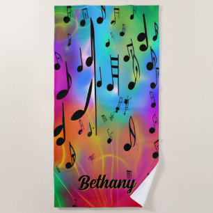 Add Name, Colourful Musical Notes  Beach Towel