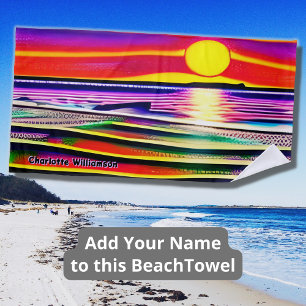 Add Name, Colourful Sunset at the  Beach Towel