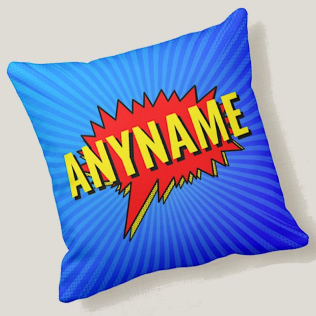 Add Name Comic Book Style Text Blue Red Yellow  Cushion (Creator Uploaded)