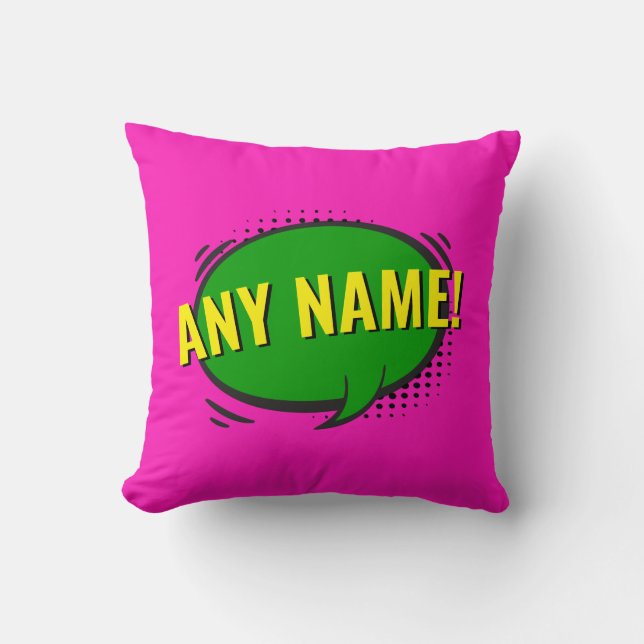 Add Name Comic Book Style Text Purple Green  Cushion (Front)