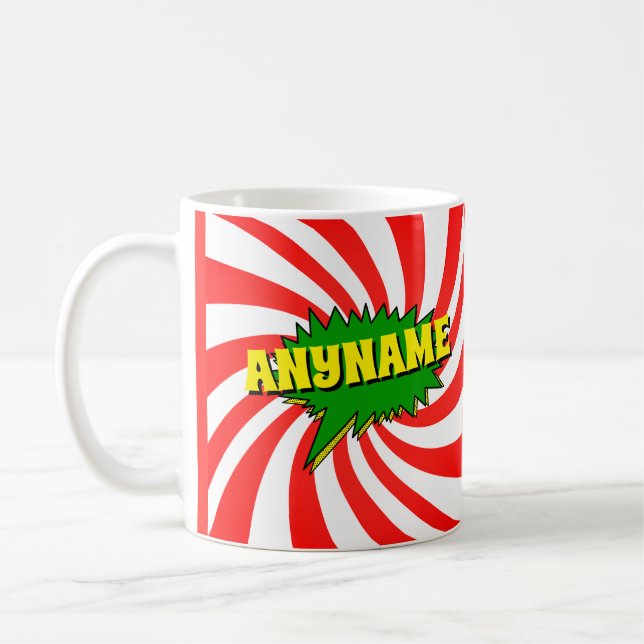 Add Name Comic Book Style Text Yellow Red Green  Coffee Mug (Left)