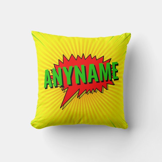 Add Name Comic Book Style Text Yellow Red Green Cushion (Front)