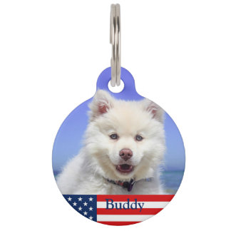 Add name contact details patriotic US flag design, Pet Tag