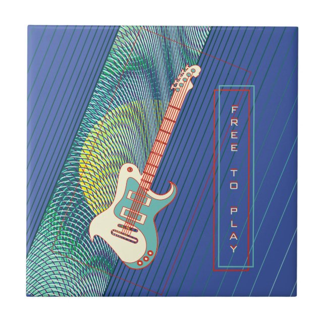   Add Name Cool Modern Teal & Blue Electric Guitar Tile (Front)
