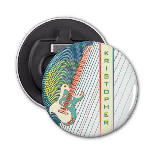 Add Name Cool Modern White & Teal Electric Guitar Bottle Opener