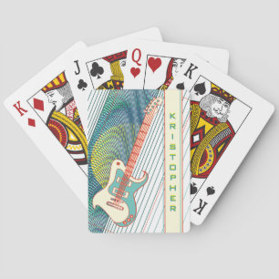 Add Name Cool Modern White & Teal Electric Guitar Playing Cards