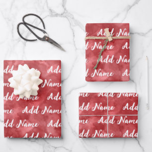 Add Name Custom Red Watercolor  Wrapping Paper Sheet