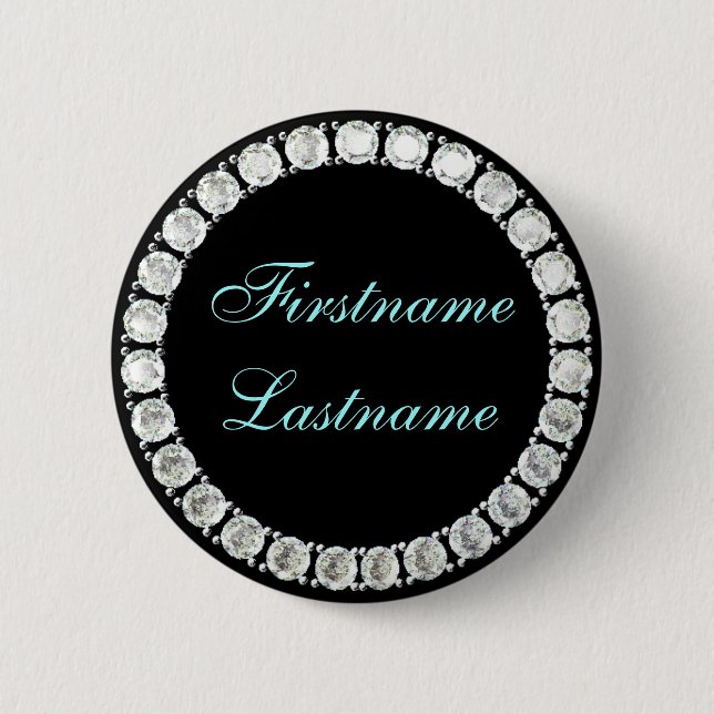 Add name-customisable diamond 6 cm round badge (Front)