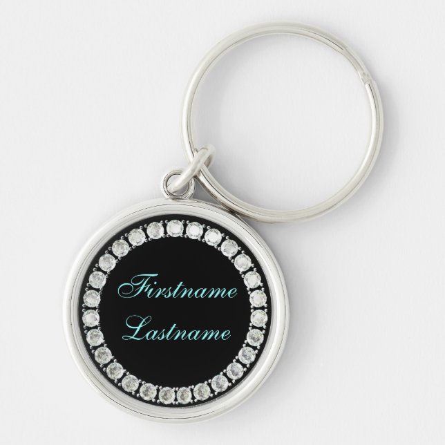Add name-customisable diamonds on black key ring (Front)