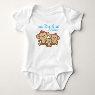 Add Name Customised Monkeys Little Brother Baby Bodysuit