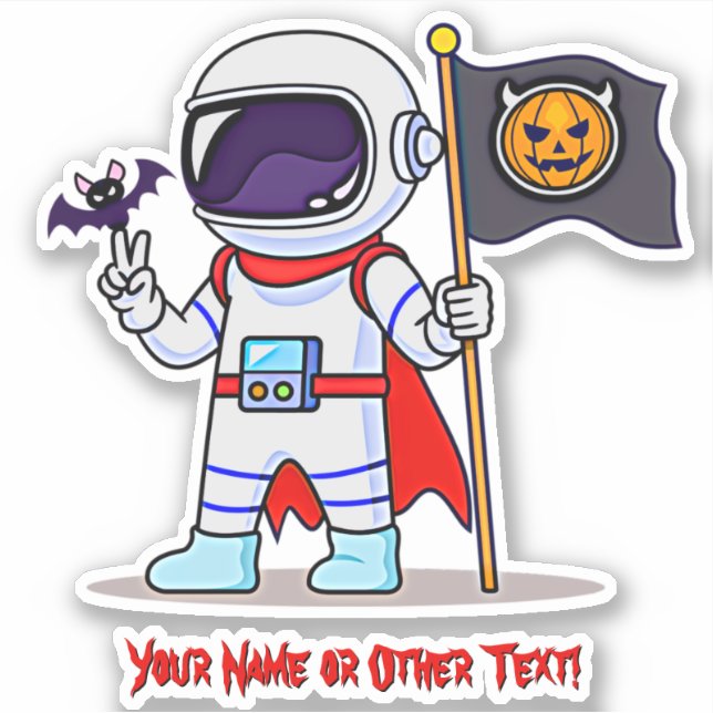 Add Name Cute Astronaut Pumpkin Flag Bat Halloween (Front)