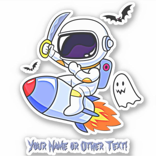 Add Name Cute Astronaut Riding Rocket Ghost Bats   (Front)