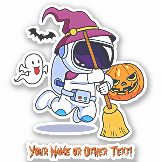 Add Name Cute Astronaut Witch Broom Pumpkin Ghost  (Front)
