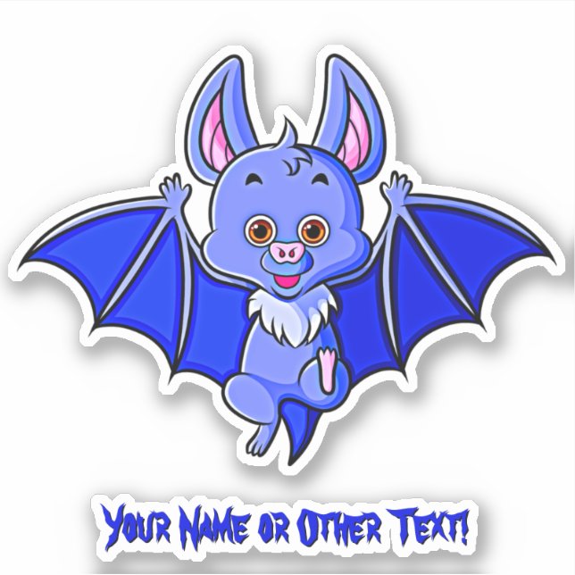 Add Name, Cute Blue Baby Bat with Wings Flying     (Front)