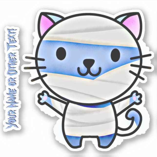 Add Name, Cute Blue Cat Kitten Mummy in Bandages   (Front)