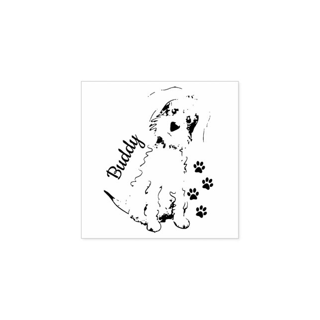 Add Name Cute Fluffy Brown Dog Rubber Stamp (Imprint)
