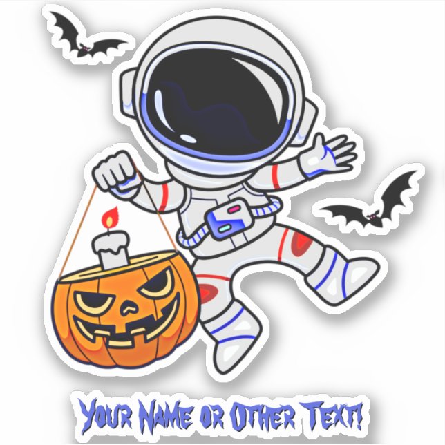 Add Name Cute Flying Astronaut Jack O Lantern Bats (Front)