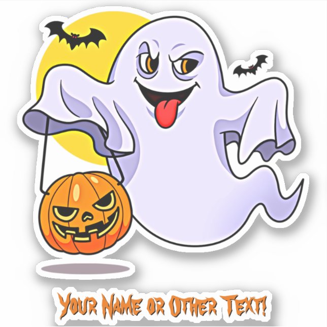 Add Name, Cute Ghost Pumpkin Face Moon Bats  (Front)