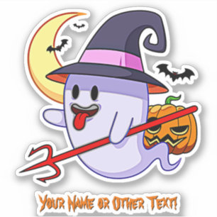 Add Name, Cute Ghost Pumpkin Red Trident Moon Bats