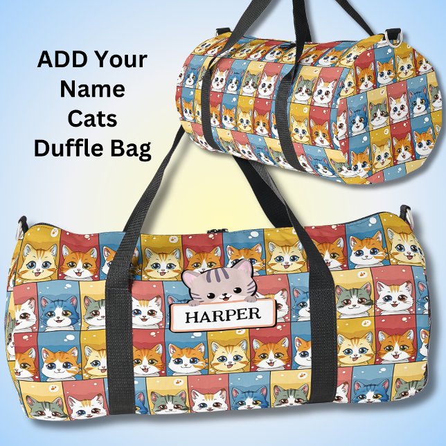 Add Name, Cute Kawaii Cats Duffle Bag (Creator Uploaded)