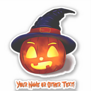 Add Name, Cute Pumpkin Witch Hat with Yellow Light