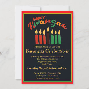 Add Name Date Details Happy Kwanzaa Candles, Party Invitation