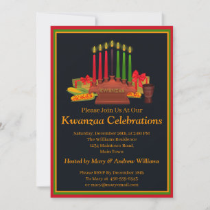 Add Name Date Details Kwanzaa Candles Feast  Party Invitation
