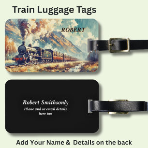 Add Name & Details Steam Train in Mountians Luggage Tag