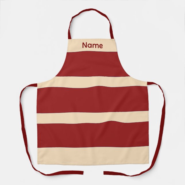 Add Name Dk Red + Creme Stripes Kitchen Crafts   Apron (Front)