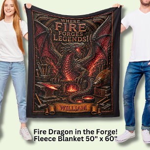 Add Name Dragon in Blacksmith Forge Fleece Blanket