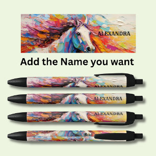 Add Name, Dramatic White Horse Painting Black Ink Pen