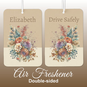 Add name drive safely flowers brown car air freshener