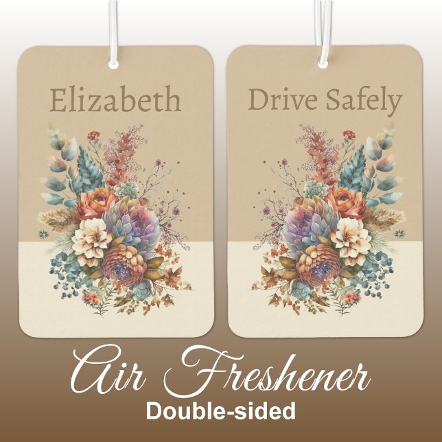 Add name drive safely flowers brown car air freshener (Creator Uploaded)