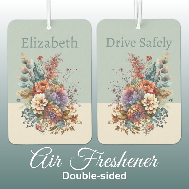 Add name drive safely flowers green car air freshener (Creator Uploaded)