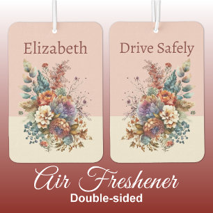Add name drive safely flowers pink car air freshener