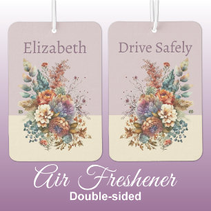 Add name drive safely flowers purple car air freshener