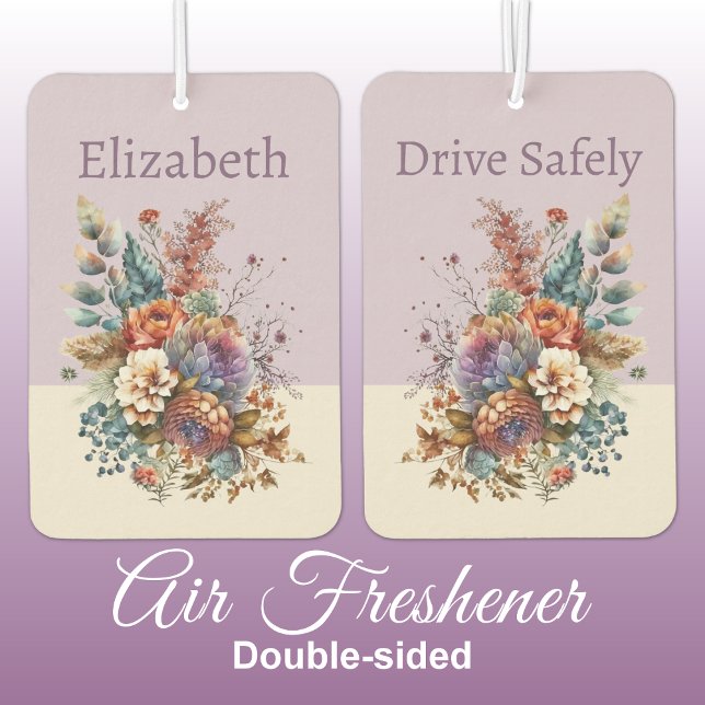 Add name drive safely flowers purple car air freshener (Creator Uploaded)