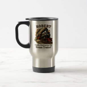 Add Name Easily Distracted by Steam Trains Travel Mug