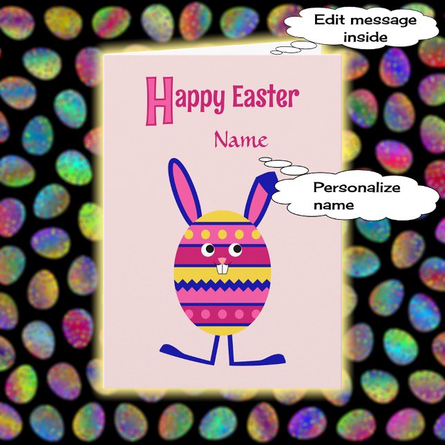 Add name Easter egg bunny pink Holiday Card (Creator Uploaded)