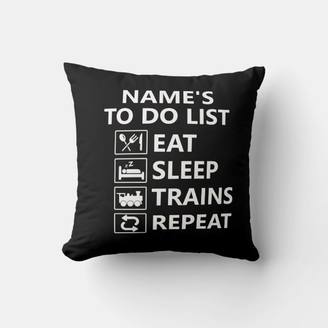 Add Name Eat Sleep Train Repeat Steam Train Cushion (Front)
