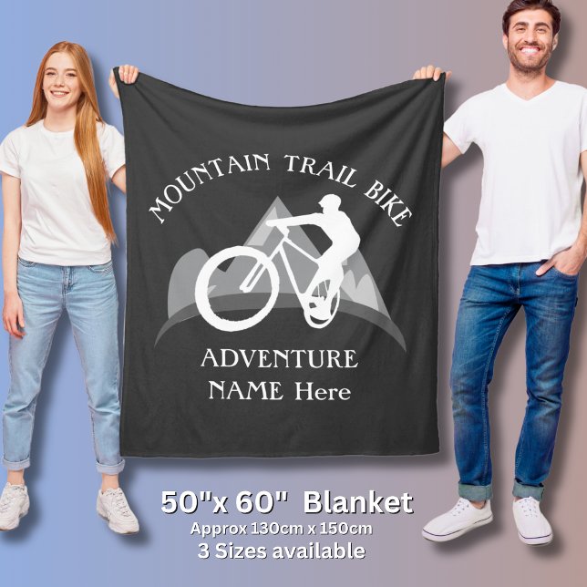 Add Name Edit ALL Text Mountain Trail Bike Greys - Fleece Blanket (Creator Uploaded)