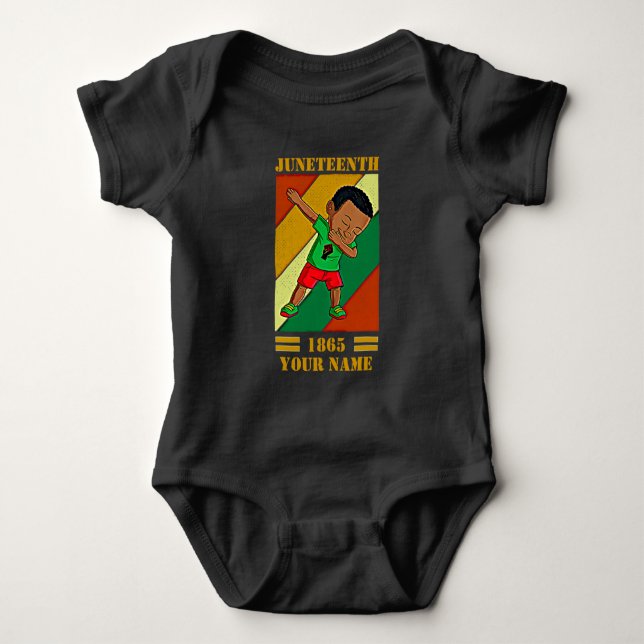 Add Name Edit Text Juneteenth Kid Dabbing Melanin  Baby Bodysuit (Front)
