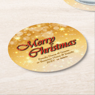 Add Name Edit Text Matching Christmas Round Paper Coaster