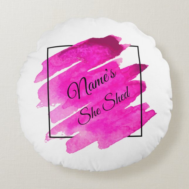 Add Name Edit Text She Shed Mauve Brush Stroke Thr Round Cushion (Front)