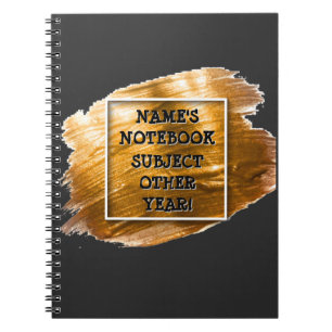 Add Name Edit Text Subject 20xx Gold Brush Stroke Notebook