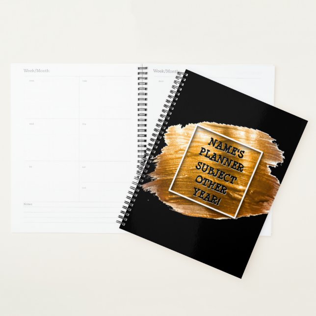 Add Name Edit Text Subject 20xx Gold Brush Stroke  Planner (Display)