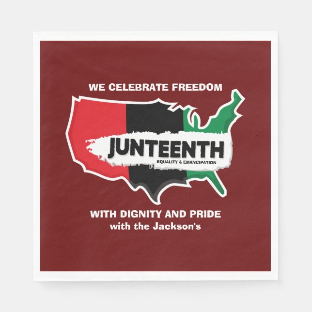 Add Name Edit Text USA Map Juneteenth Party Paper  Napkin (Front)