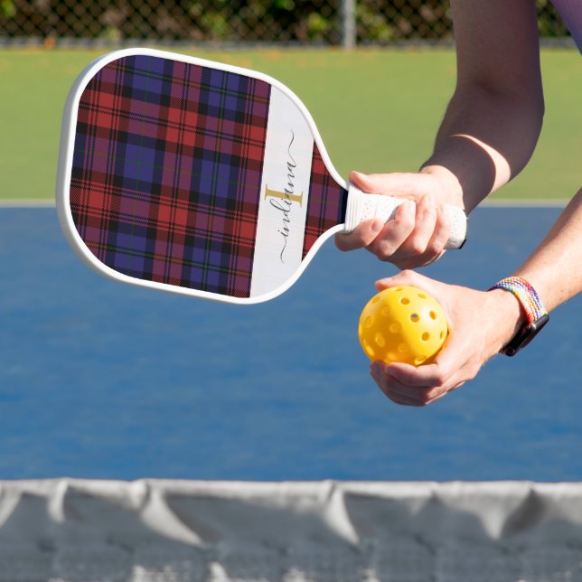 Add Name Elegant Monogram Plaid Rustic Tartan Pickleball Paddle (Insitu)